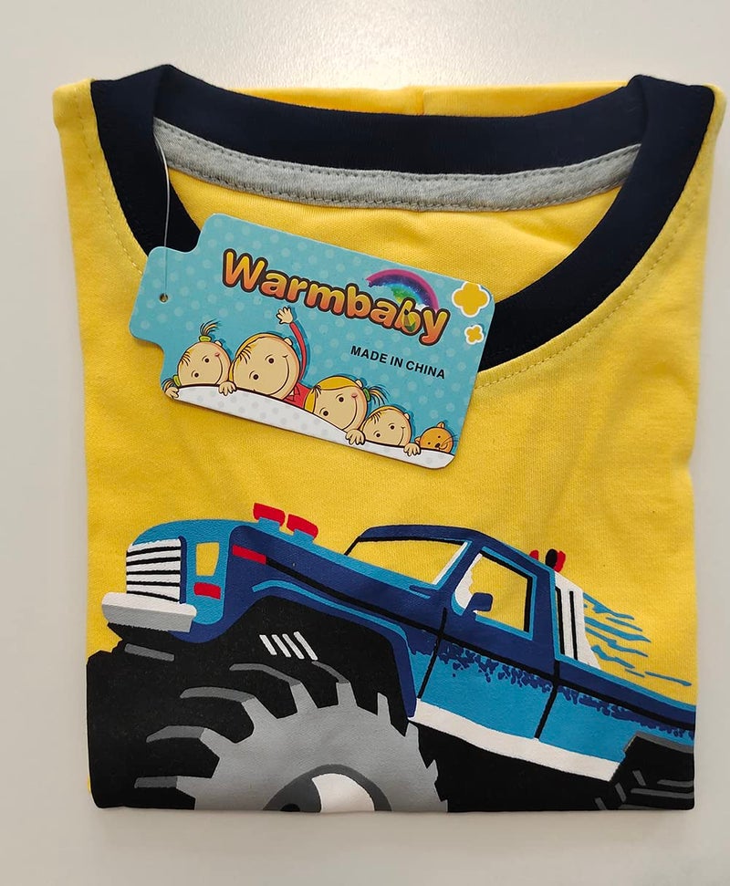 Warmbaby قمصان شاحنة الوحش وورم بيبي للأطفال الأولاد بأكمام قصيرة صفراء 2T - Image 2